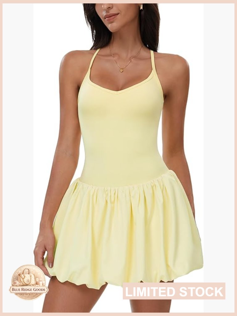 Tennis Dress Sleeveless Ruffle Cami Bubble Dress With Built In Shorts Active